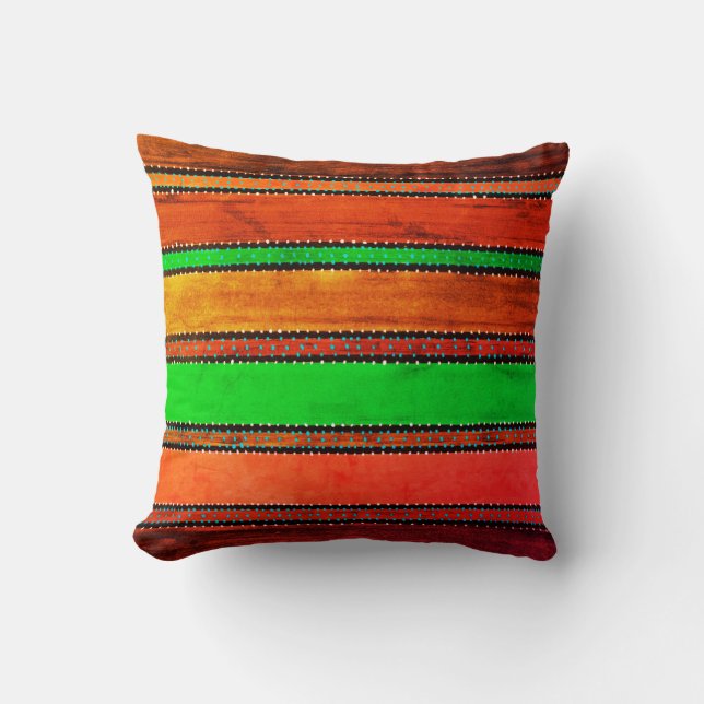 Vintage Guatemala Rainbow Throw Pillow (Front)
