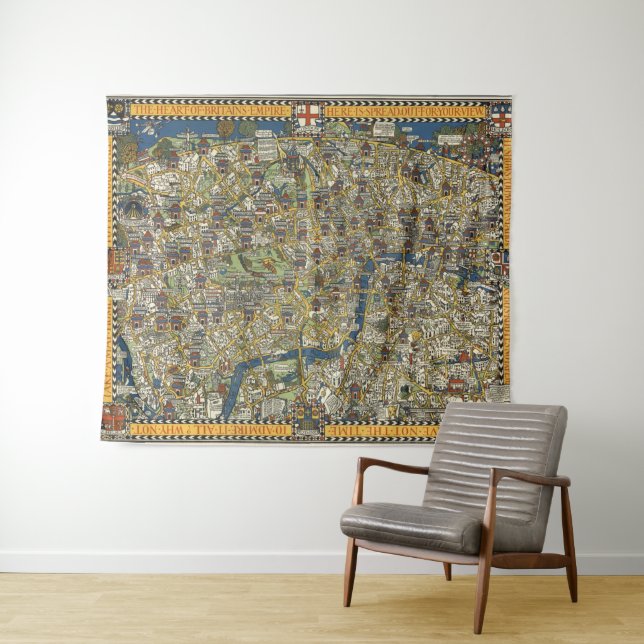 Vintage Guide To London Tapestry (In Situ (Horizontal))