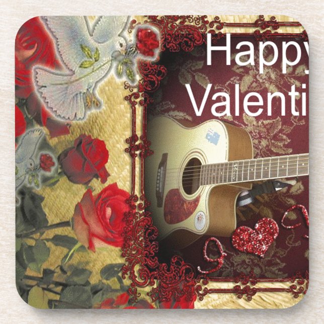 Vintage Guitar: African Brown Beauty Valentine Day Coaster (Front)