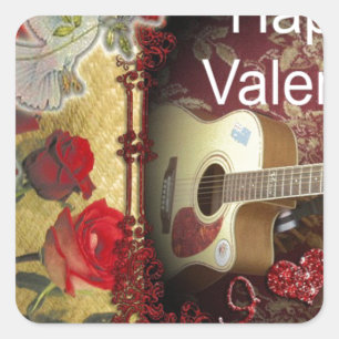 Vintage Guitar: African Brown Beauty Valentine Day Square Sticker