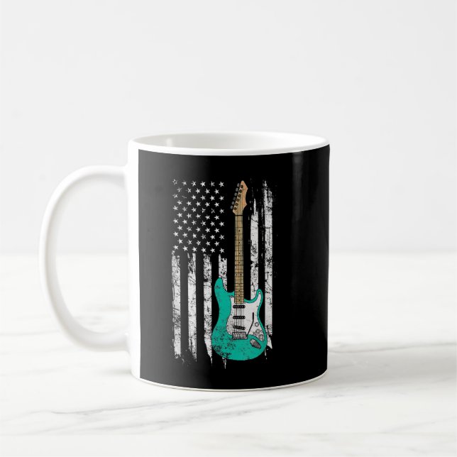 Vintage Guitar, American US Flag Coffee Mug (Left)