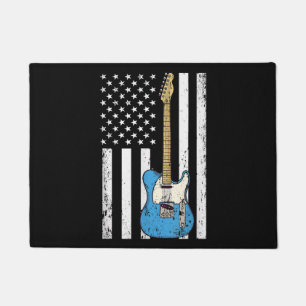 Vintage Guitar American US Flag  Doormat
