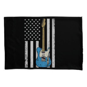 Vintage Guitar American US Flag Pillowcase