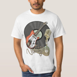 Vintage Guitar and Microphone Design T-Shirt
