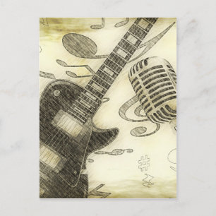 Vintage Guitar and Microphone Postcard