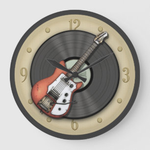 Vintage Guitar and Vinyl Record Wall Clock