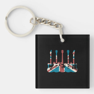 Vintage Guitar Great Britain Flag - Guitar Player Key Ring