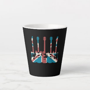 Vintage Guitar Great Britain Flag - Guitar Player Latte Mug