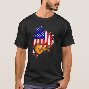 Vintage Guitar Guitarist Us American Flag 21 T-Shirt