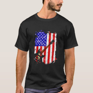 Vintage Guitar Guitarist Us American Flag 44 T-Shirt