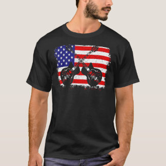 Vintage Guitar Guitarist Us American Flag 47 T-Shirt