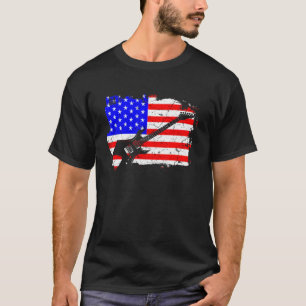 Vintage Guitar Guitarist Us American Flag 9 T-Shirt