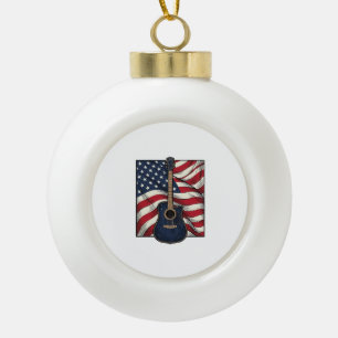 Vintage Guitar Patriotic Flag Vector Shirt Design_ Ceramic Ball Christmas Ornament