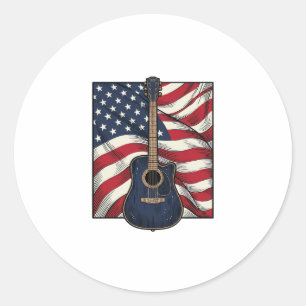 Vintage Guitar Patriotic Flag Vector Shirt Design_ Classic Round Sticker