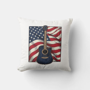 Vintage Guitar Patriotic Flag Vector Shirt Design_ Cushion