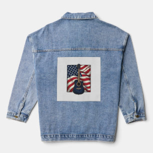 Vintage Guitar Patriotic Flag Vector Shirt Design_ Denim Jacket