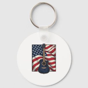 Vintage Guitar Patriotic Flag Vector Shirt Design_ Key Ring