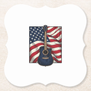 Vintage Guitar Patriotic Flag Vector Shirt Design_ Paper Coaster