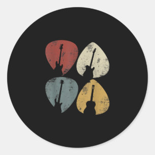 Vintage Guitar Pick Retro Funny Guitarist Gift Classic Round Sticker