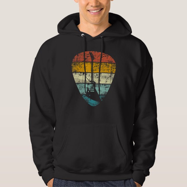 Vintage Guitar Pick Retro Guitarists Bassist Hoodie (Front)