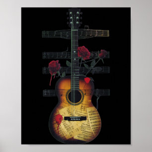 Vintage Guitar Player Roses Music Lover Retro Grap Poster