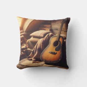 Vintage Guitar Serenity: A Rustic Musical Retreat Cushion