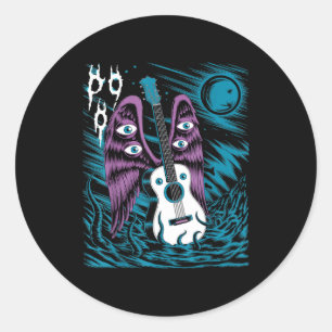 Vintage Guitar Wings Rock Music Fantasy Artwork Fu Classic Round Sticker