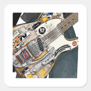 Vintage Guitar with Rock Band Stickers
