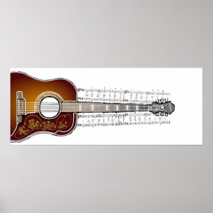 Vintage Guitar with Sheet Music - Poster Print