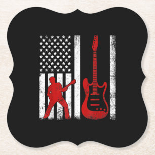 Vintage Guitarist American USA Flag Guitar Paper Coaster