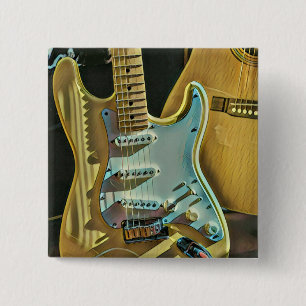 Vintage guitarist birthday gift 15 cm square badge
