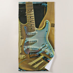 Vintage guitarist birthday gift beach towel