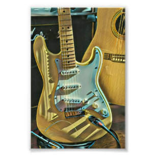 Vintage guitarist birthday gift photo print