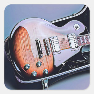 Vintage guitarist birthday gift square sticker