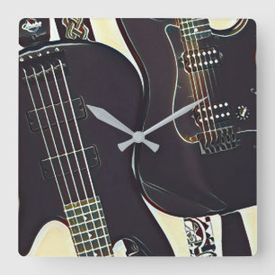 Vintage guitarist birthday gift square wall clock