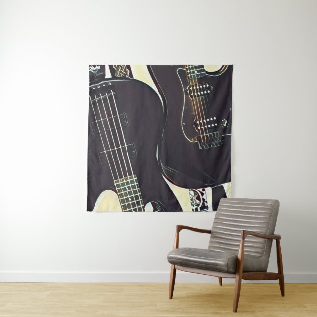 Vintage guitarist birthday gift tapestry (In Situ)
