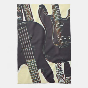Vintage guitarist birthday gift tea towel