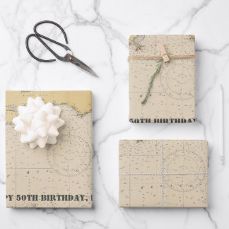 Vintage Gulf of Mexico Authentic Nautical Chart Wrapping Paper Sheet