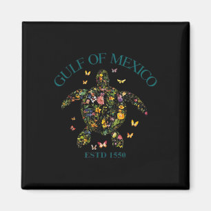 Vintage Gulf Of Mexico Est 1550 Floral Turtle Magnet