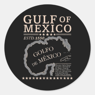 Vintage Gulf Of Mexico Map Name Origin Since 1550  Classic Round Sticker