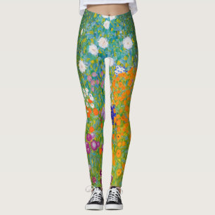 Vintage Gustav Klimt Cottage Garden Flower Art Leggings
