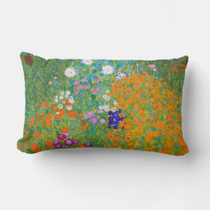 Vintage Gustav Klimt Cottage Garden Flower Art Lumbar Cushion