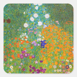 Vintage Gustav Klimt Cottage Garden Flower Art Square Sticker