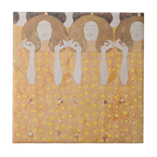Vintage Gustav Klimt Gold Art Nouveau Floral Ceramic Tile