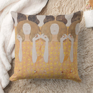 Vintage Gustav Klimt Gold Art Nouveau Floral Cushion