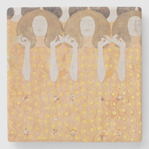Vintage Gustav Klimt Gold Art Nouveau Floral Stone Coaster