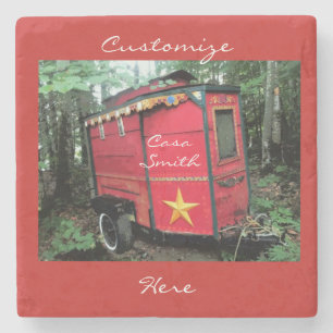 Vintage gypsy trailer caravan Thunder_Cove Stone Coaster