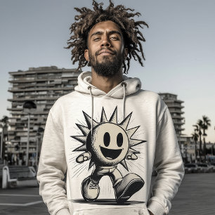Vintage Halftone Sun Character – Retro Positive Hoodie