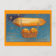 Vintage Halloween Airship / Zeppelin Postcard