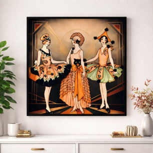Vintage Halloween Art Deco Flapper Poster   1920s 